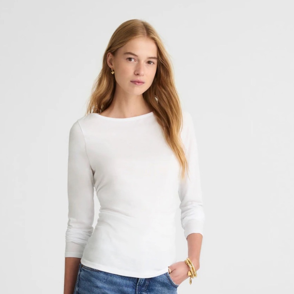 Madewell Cotton White Long-Sleeve Boatneck Top